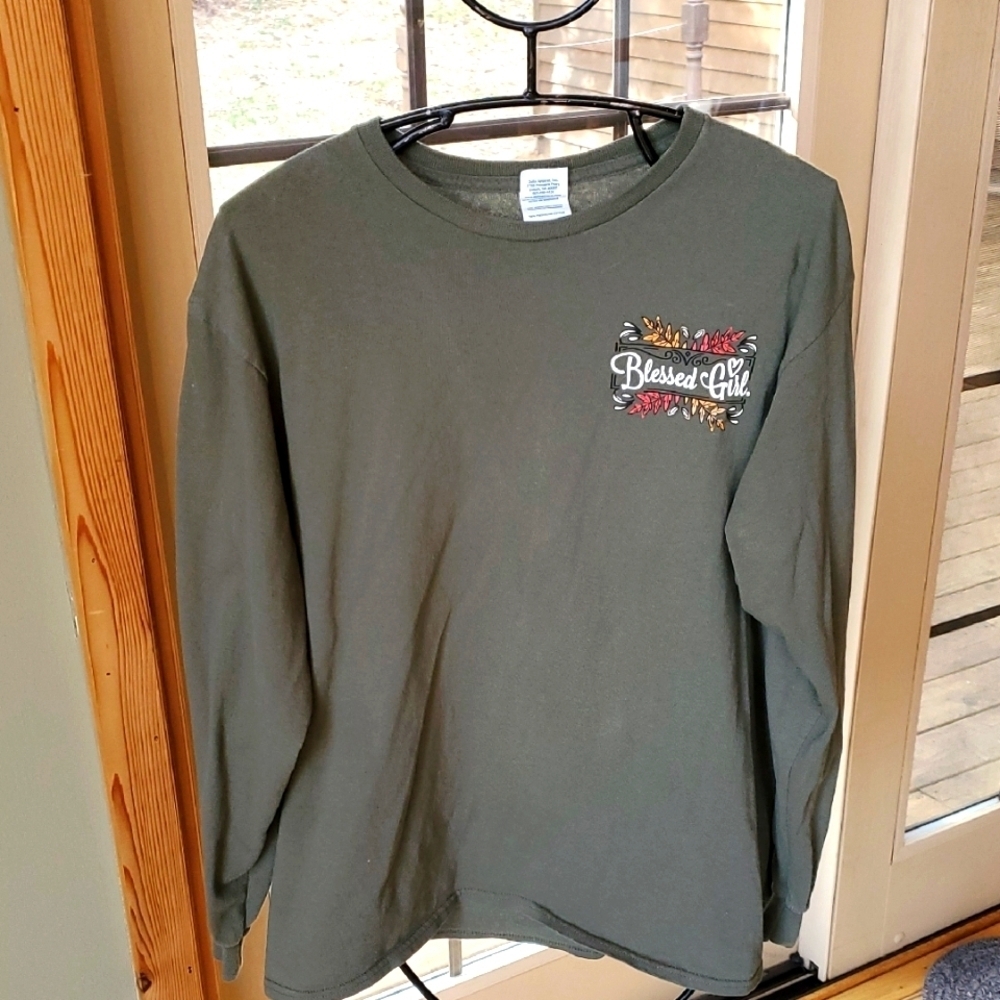 Delta Pro Weight "Blessed Girl" Army Green Long‎ Sleeve Sz. L Shirt with Graphic